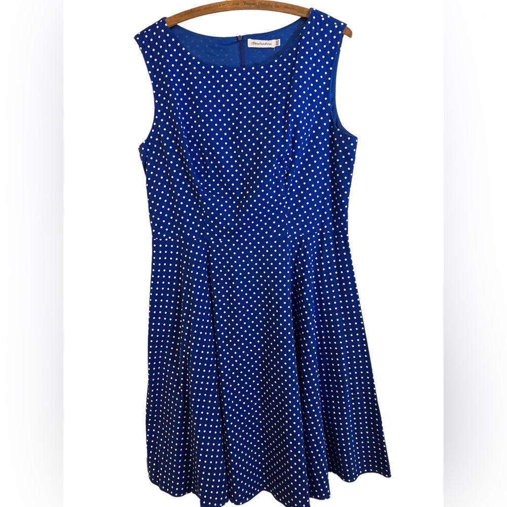 Bbonfinedress Fit and Flare Size L Polka Dots Blue 4th of July